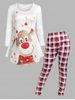 Plus Size Elk Print Plaid Christmas Pajamas Set -  