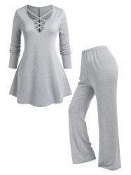 Plus Size Crisscross T-shirt and Pants Pajamas Set - 5x 
