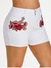 Plus Size Floral Applique High Rise Cuffed Shorts -  