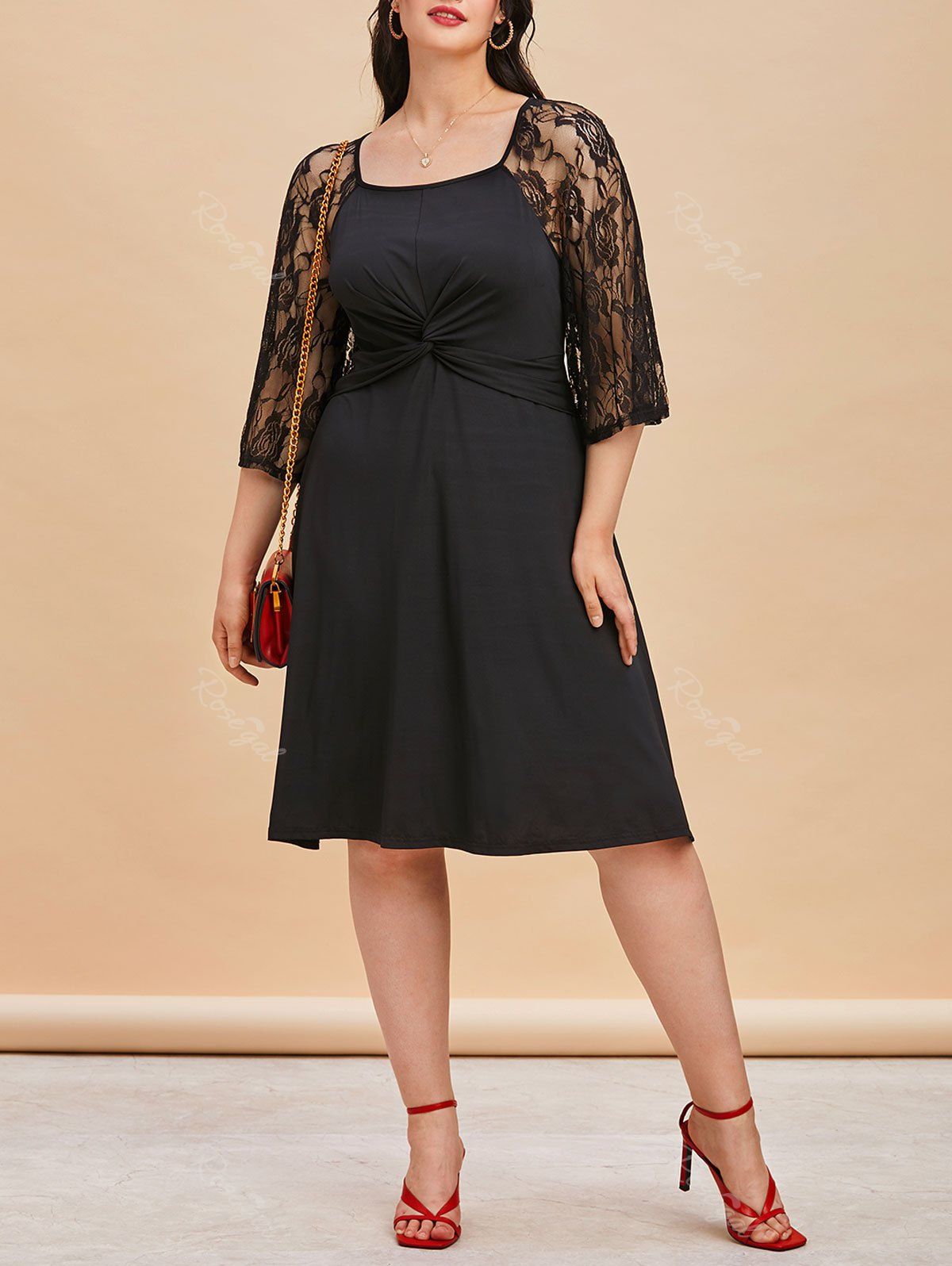 Rosegal Plus Size Twisted Lace Panel See Thru Dress
