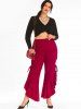 Lace Up Side Ruffles Plus Size Flare Pants -  