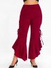 Lace Up Side Ruffles Plus Size Flare Pants -  