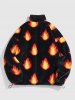 Flame Pattern Faux Fur Fluffy Jacket -  