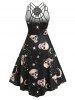 Plus Size Halloween Moon Skull Print Midi Gothic Dress -  
