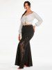 Plus Size Sheer Lace Panel Flare Pants -  