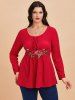T-shirt Applique Fleur Grande Taille à Lacets - Rouge 3X