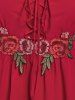 T-shirt Applique Fleur Grande Taille à Lacets - Rouge 4X