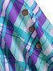 Mock Button Plaid Asymmetric Neck T Shirt -  