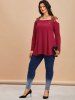 Plus Size Cold Shoulder Lace Applique T-shirt -  