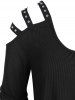 Plus Size Studded Ribbed Cutout Curved Hem Tunic Gothic Tee -  