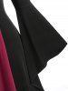 Robe Mi-longue Haute Basse en Blocs de Couleurs à Manches de Cloche Grande Taille à Lacets - Noir 1X