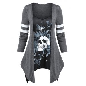 

Skull Butterfly Print Irregular Halloween 2 in 1 T-shirt, Gray