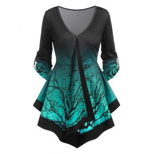 

Tree Branches Print Pointed Hem Ombre T-shirt, Black