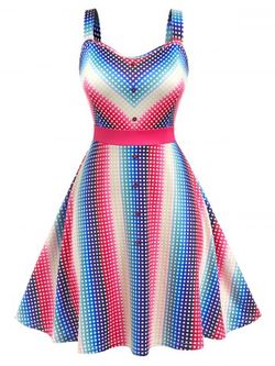 Plus Size Vintage Plaid Gradient Pattern Flare 50s Dress - MULTI - 4X