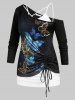 Plus Size Butterfly Print Skew Neck Cinched T-shirt and Camisole Set -  