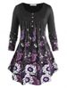 Plus Size Flower Long Sleeve Ruched Round Hem Tunic Top -  