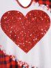Plus Size Plaid Valentine Heart Keyhole Long Sleeve Tee -  