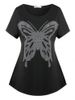 T-Shirt à Manches Chauve-Souris avec Strass Motif Papillon Grande-Taille - Noir 4X