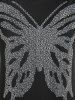 T-Shirt à Manches Chauve-Souris avec Strass Motif Papillon Grande-Taille - Noir 4X