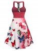 Plus Size Floral Butterfly Print Crossover Midi Dress -  