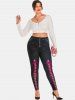 Plus Size 3D Lace-up Print High Waisted Jeggings -  
