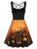 Robe D'Halloween à Imprimé Citrouille à Bretelle sans Manches - Orange XL