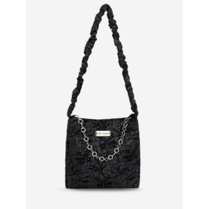 

Crinkle Flower Shape Chain Patch Shoulder Bag, Black
