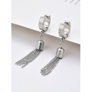 

Chain Tassel Stainless Steel Small Hoop Earrings, Silver