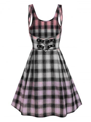 Ombre Color Plaid Suspender Flared Skirt - MULTI - XXL