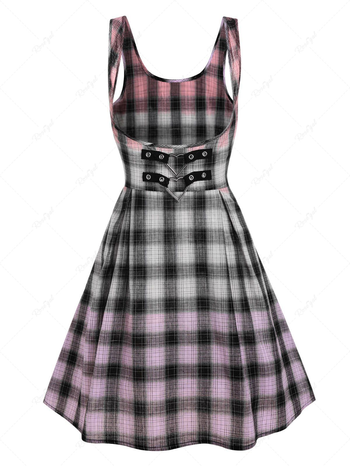 New Ombre Color Plaid Suspender Flared Skirt  