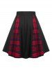 Plus Size Chain Godet Plaid Grommet High Rise Skirt -  