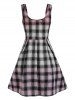 Ombre Color Plaid Suspender Flared Skirt -  