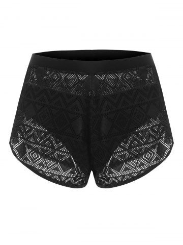 Geo Pointelle Knit Shorts with Briefs - BLACK - XXXL