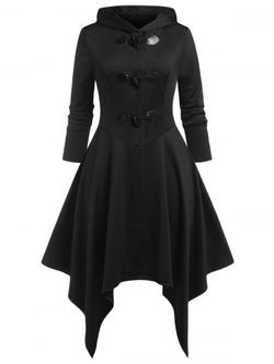 Plus Size Claw Button Hooded Handkerchief Coat - BLACK - 1X