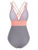 Striped Ruched Crisscross Back Ring One-piece Swimsuit -  