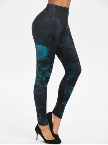 High Rise Rose Skull Print Halloween Skinny Leggings