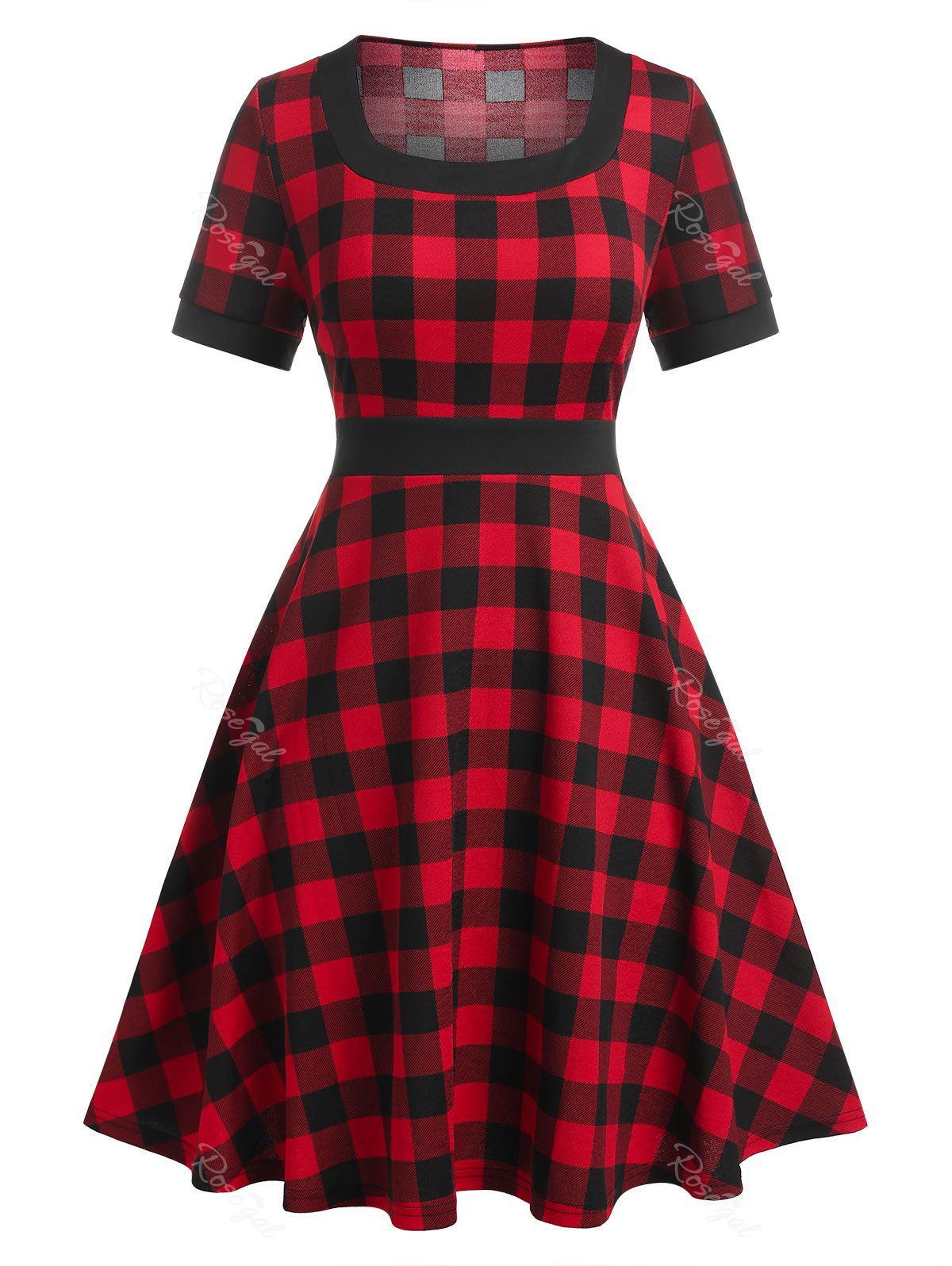 Sale Plus Size Plaid Knee Length 1950s Dress  