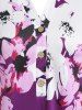 Chemise Tunique Fleur à Demi-Bouton de Grande Taille - Pourpre  1X
