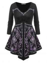 Plus Size Paisley Ruched Draped Skirted Tunic Tee -  