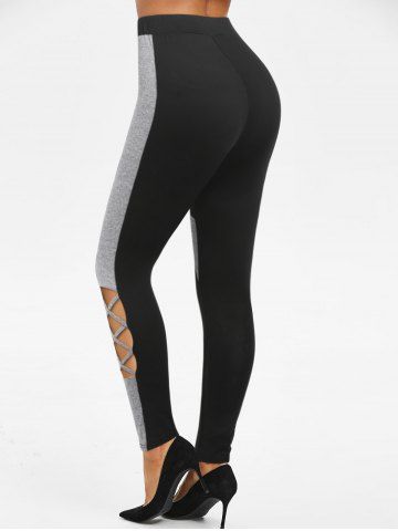 High Waisted Cut Out Criss-cross Contrast Pants
