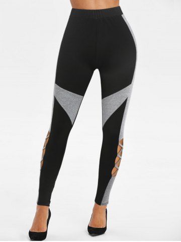 High Waisted Cut Out Criss-cross Contrast Pants