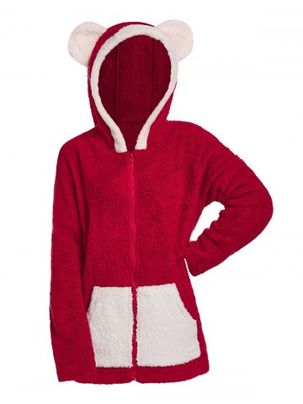 Plus Size Christmas Colorblock Hooded Fuzzy Faux Fur Coat