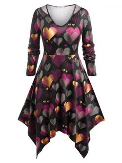Plus Size Handkerchief Cutout Heart Print Dress - BLACK - L