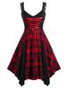 Plus Size Gothic Plaid Lace Up Hanky Hem Godet Grommet Midi Dress -  