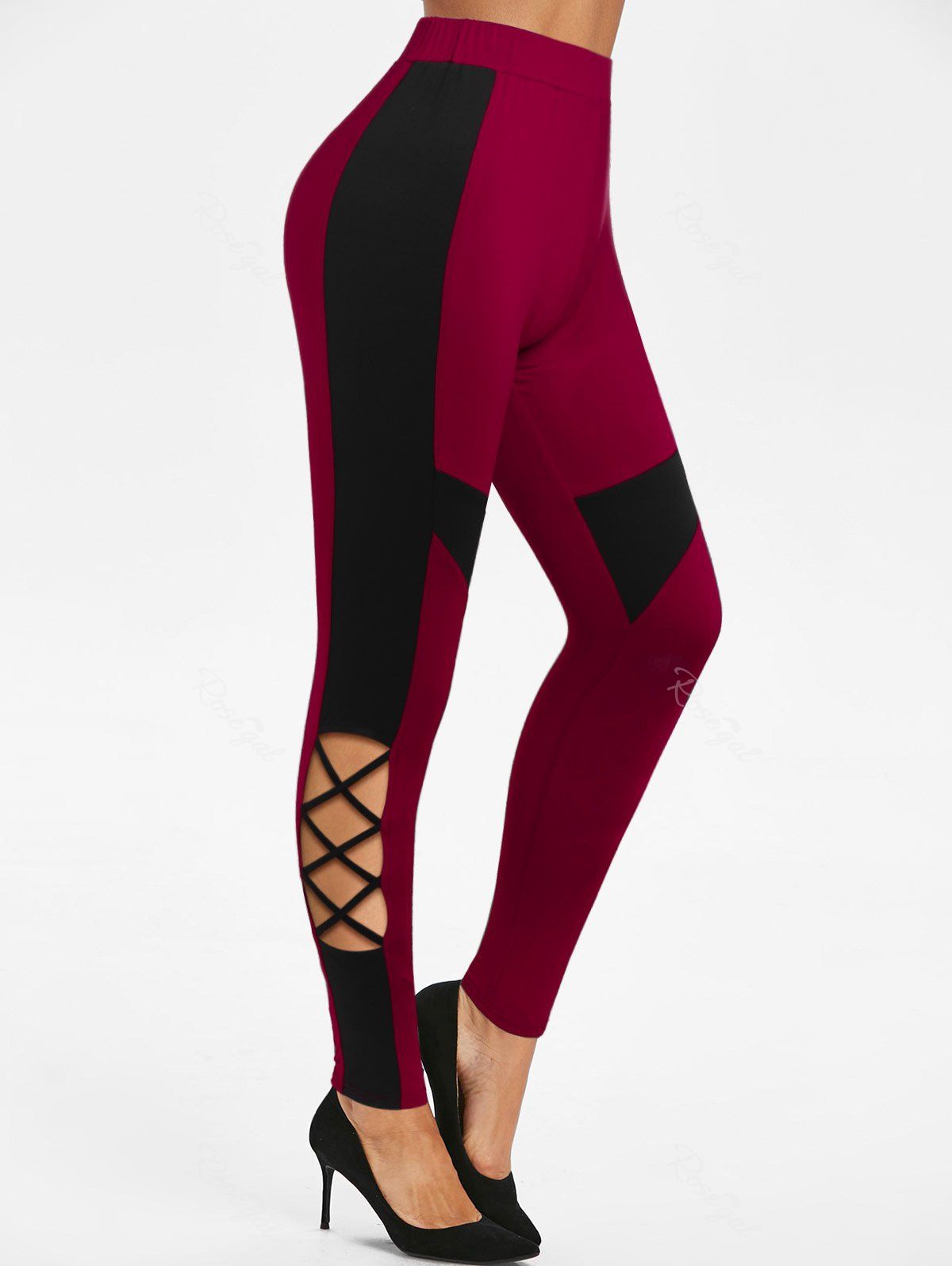 Fashion High Waisted Cut Out Criss-cross Contrast Pants  