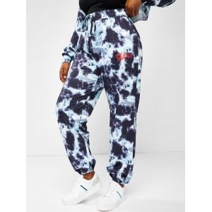 

Plus Size Tie Dye Dragon Print Jogger Pants, Deep blue