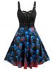 Plus Size Lace Up Eyelets Skull Print Gothic Dress -  