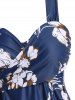Plus Size Floral Crossover Skirted Modest Tankini Swimwear -  