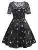Plus Size Starry Star Print Lace Panel Dress -  