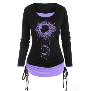 

Cinched Sun Moon Print 2 in 1 T Shirt, Light purple